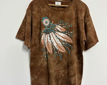 VTG Native American Southwestern T Shirt Brown Tie Dye Single Stitch USA Made XL