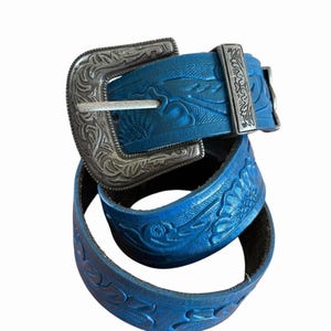 Free People Embossed Distressed Western Leather Belt Small Medium Up To 36W image 1