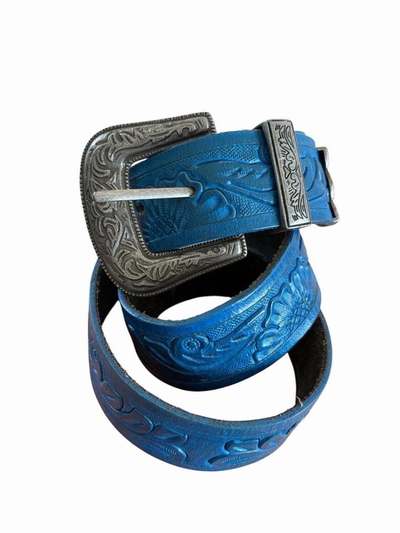 Free People Embossed Distressed Western Leather Belt Small Medium Up To 36W image 1