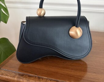 NWT Cult Gaia Kazia Crossbody Black Leather Convertible Strap Gold Hardware Bag