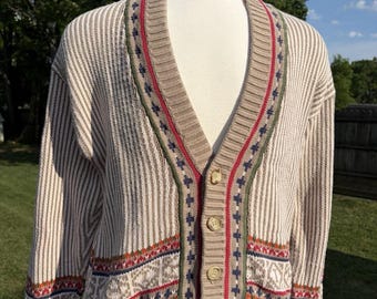 Vintage Boston Traders Herren Grandpa Cardigan Pullover Groß Fair Isle Stricken