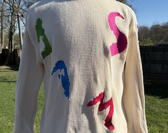 Jams World Sweater Mens Medium Cotton Knit Crewneck Graphic Letters Rare