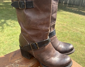 Freebird by Steven Boulder Moto Biker Boot Brown Black Harness Size 7 Rare