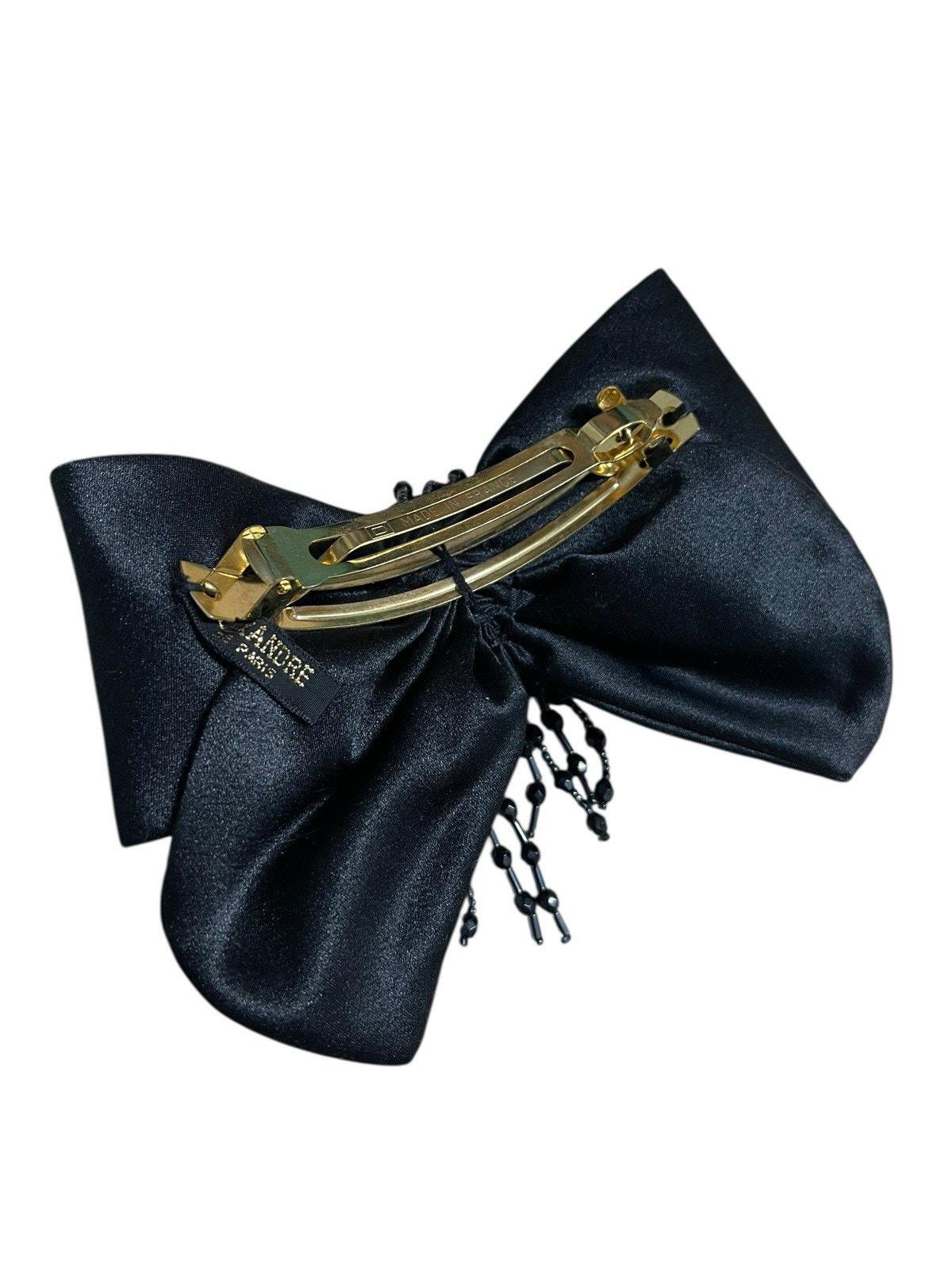 VTG Alexandre De Paris Barette Black Satin Bow Beaded Made  display picture 2