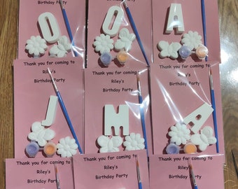 Paint your own initial and figure party bags, party favours, gifts, children's activities, painting,