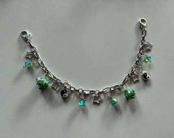 silver chain charm with glass beads