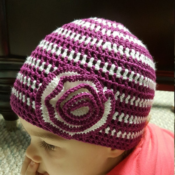 spring hat, girls hat, baby hat, hat for 1-2 year old, pink hat, spring crochet hat, cute toddler hat, burgundy hat, baby hat, flower hat
