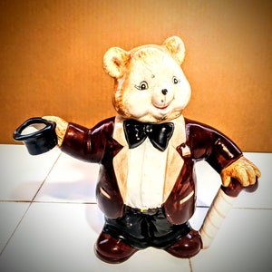 Teddy Bear Tea Pot - Top Hat Figurine - Broadway style