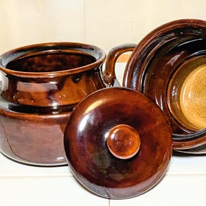 Stoneware Pottery / USA Made #6 / Glazed 3pc Tea & Bean Pot