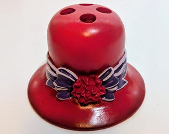 Red Hat Society // Ceramic Hand Painted Toothbrush Holder