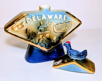 Jim Beam Kentucky Whiskey Decanter / Honoring Delaware First State of The Union the Blue Hen State
