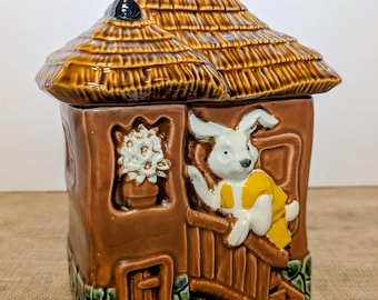 Mr. Rabbit Ceramic Glazed Cottage Cookie Jar 60's