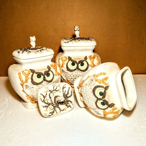 Canister Set - hand painted - rustic kitchenware decor