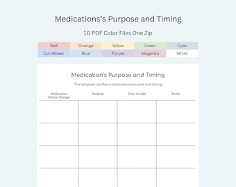 Printable Medication Log and Purpose Tracker | Digital Prescription Schedule & Timing Journal PDF
