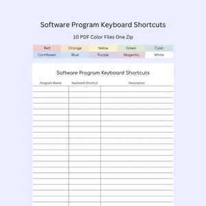 Printable Software Keyboard Shortcuts | Digital App Productivity Cheatsheet Notebook PDF