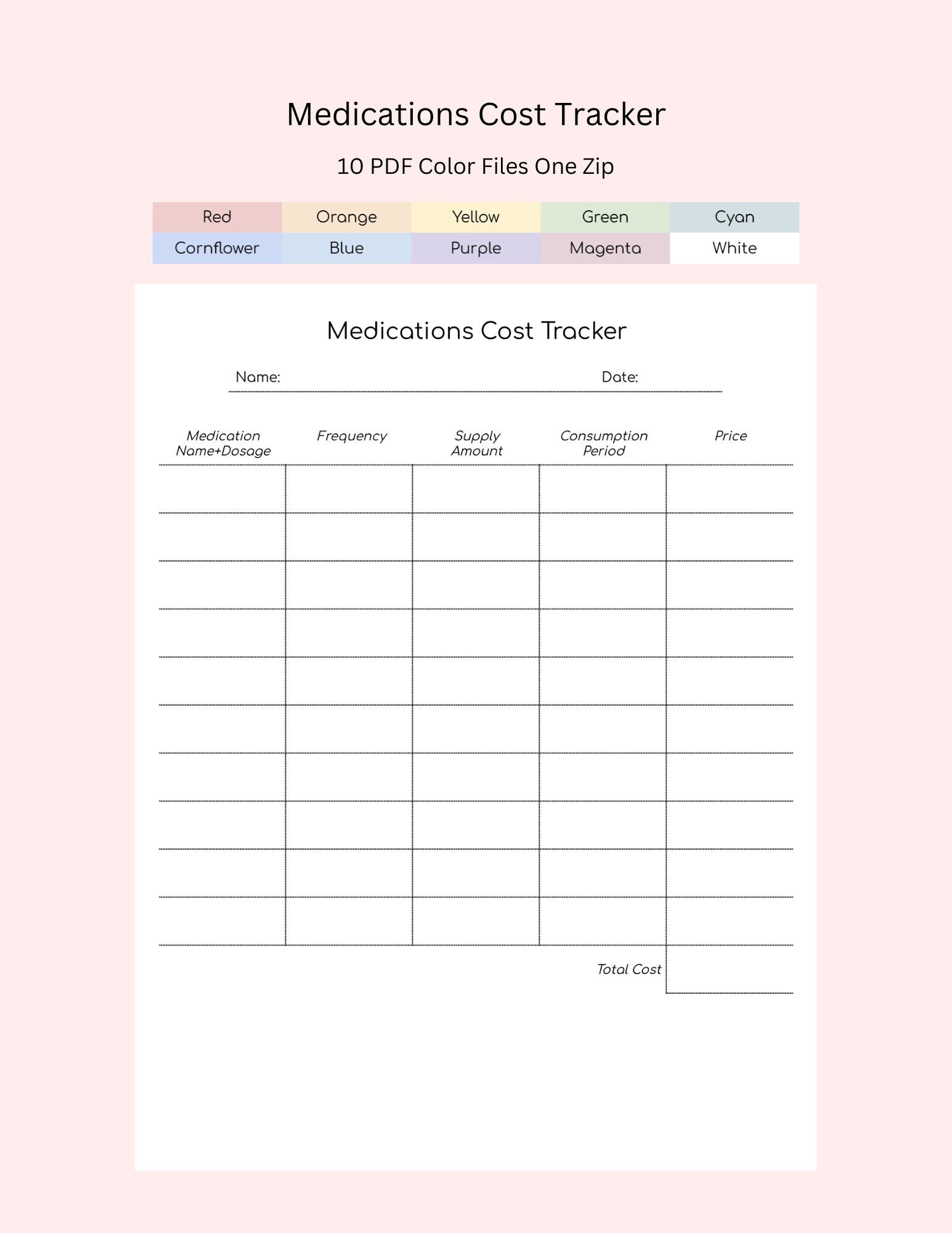 Printable Medication Cost Tracker | Digital Prescription Drug Expense Log & Analyzer PDF - Etsy for Free Printable Controlled Substance Log