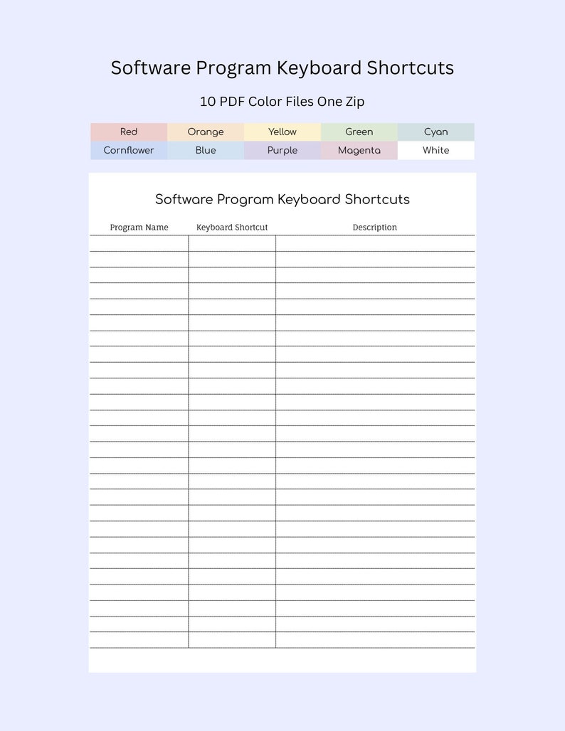 Printable Software Keyboard Shortcuts | Digital App Productivity ...