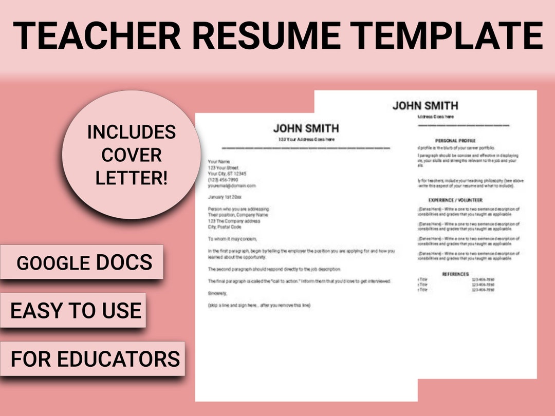 Teacher Resume Template Google Docs - Etsy