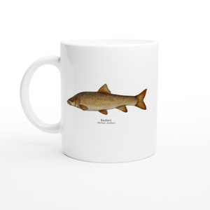 Fisch Kunst Design Kaffee Tee Tasse Geschenkidee für Angler und Fischer Naturverlauf Design mit Barbel Ideales Vatertagsweihnachtsgeschenk