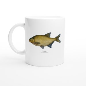 Fish Art Design Coffee Tea Mug Gift Idea for Anglers and Fishermen Natural History Design with Bream Ideal Christmas gift