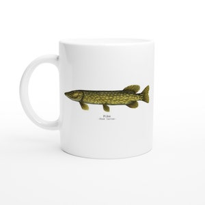 Fisch Kunst Design Kaffee Tee Tasse Geschenk Idee für Angler und Fischer Naturverlauf Design mit Hecht