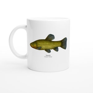 Fish Art Design Coffee Tea Mug Gift Idea for Anglers and Fishermen Natural History Design with Tench Ideal Christmas gift