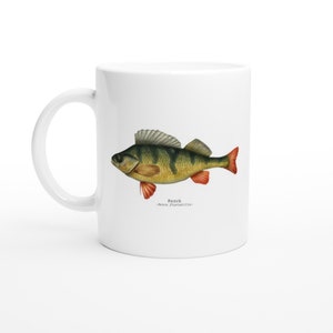 Fisch Kunst Design Kaffee Tee Tasse Geschenkidee für Angler und Fischer Naturverlauf Design mit Barsch Ideales Weihnachtsgeschenk