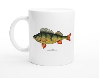 Fish Art Design Coffee Tea Mug Gift Idea for Anglers and Fishermen Natural History Design with Perch Ideal Christmas gift