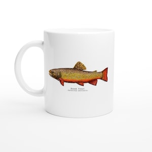 Fish Art Design Coffee Tea Mug Gift Idea for Anglers and Fishermen Natural History Design with Brook Trout Ideal Christmas gift