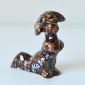 Vintage Ceramic Dog Figurine | Dark Brown Dachshund Decor