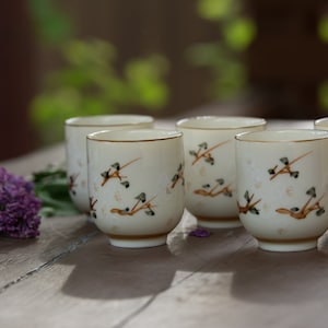 Vintage Handpainted Porcelain Chinese Cup Set | Handmade Chinese Mugs | Set of 5 | Drinking Coffee,Liqueur, Wine Cup