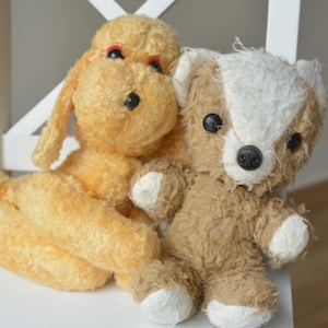 Vintage Mohair Plush Dog and Teddy Bear Set - USSR 1970s