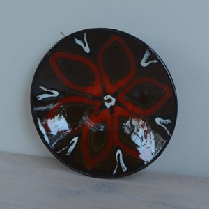 Vintage Pottery Wall Plate | Black and Red Hand Painted Plate from Hungary