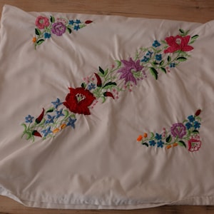 Vintage Hungarian Hand Embroidery Pillow Case | Hungarian Floral Cotton Pillow Case from the 80s