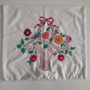 Vintage Hungarian Embroidered Pillow Case: Floral Folk Art Decor