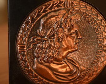 Vintage Box with Copper Plated Corvinus Matthias Relief