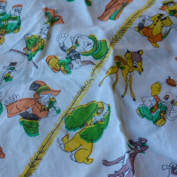 Vintage Colorful Disney Printed Cotton Scarf | Retro Cartoon Figures Painted Scenes Bandana