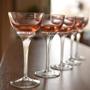 Vintage Orangish Crystal Liqueur Glasses - Set of 5