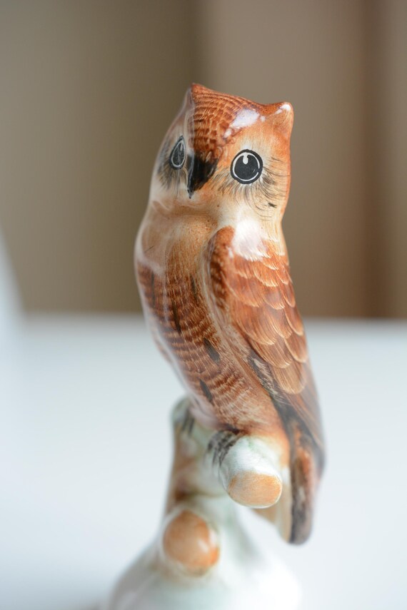 ヴィンテージの手描き陶器製鳥の置物：ハンガリーのフクロウとオウムの 
