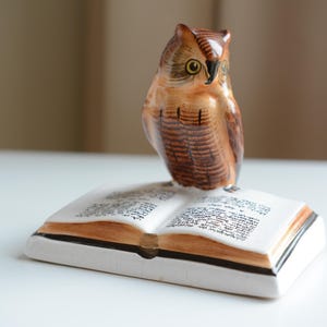 Vintage Porcelain Owl Figurine | Vintage Hungarian Owl with Book Statuette | Collectable Ceramic Birds