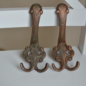 Vintage Double Hook Set: Rustic Bronze French Country Decor