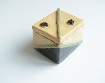 Handmade Ceramic Domino Box | Small Vintage-Inspired Lidded Pottery Box