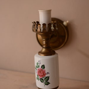 Vintage Porcelan Wall Lamp with Rose Patterned Painting