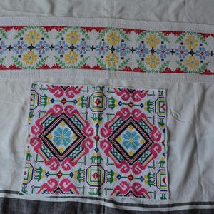 Vintage Hand-Embroidered Cross-Stitch Panels | Traditional Hungarian Folk Textile Art | Set of 2