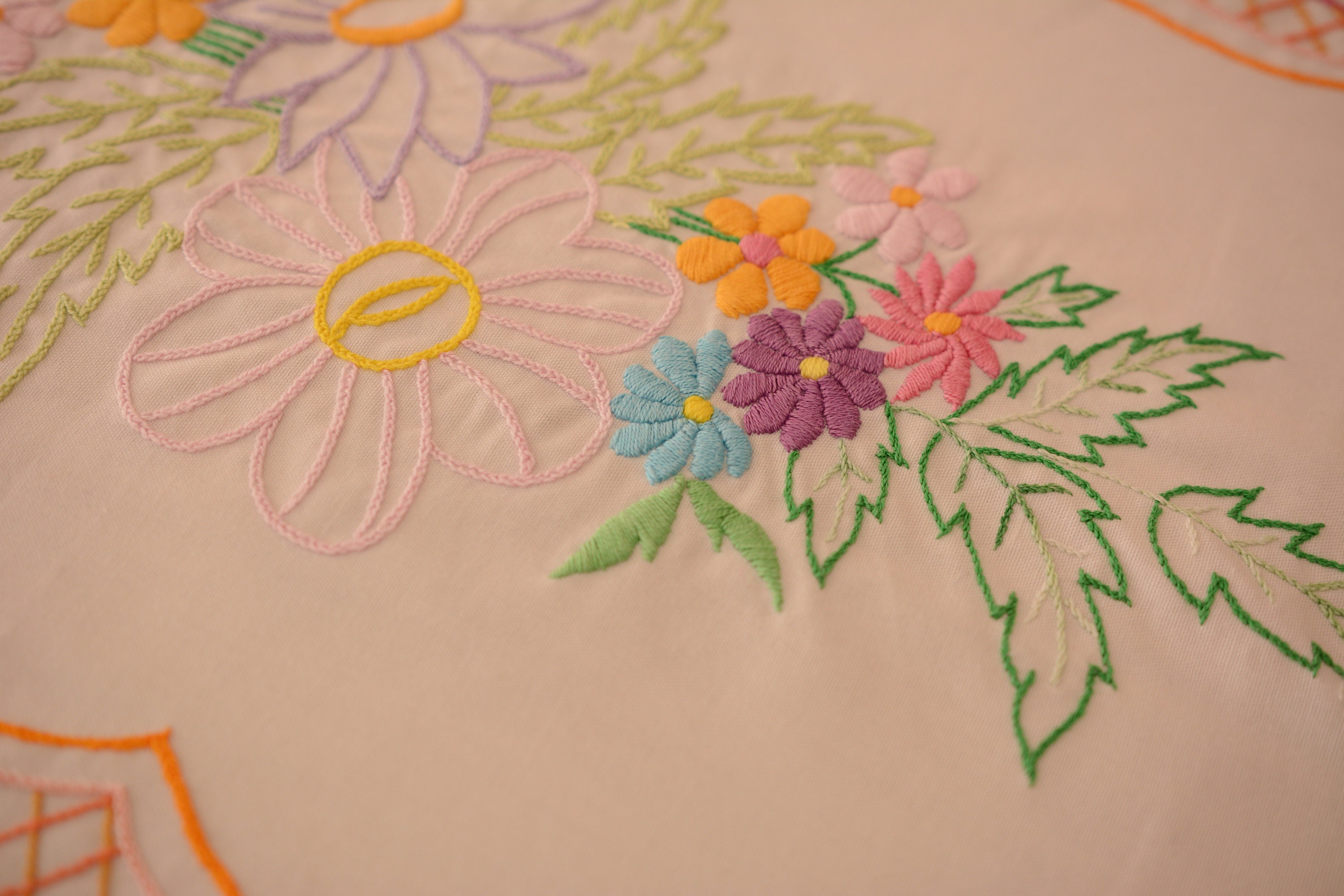 ヴィンテージ ハンガリー刺繍テーブルクロス | 明るい色のハンガリー