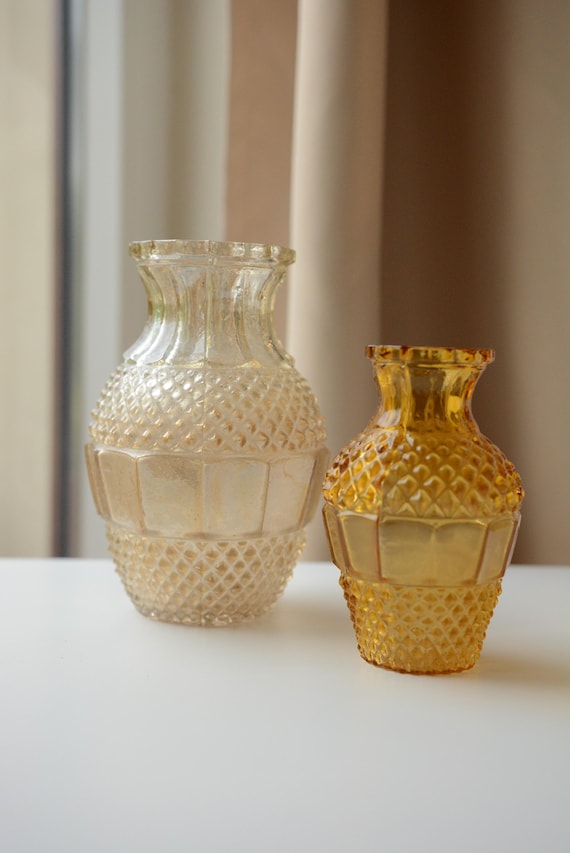 Vintage Glass Vase in Light Amber and Yellow Color