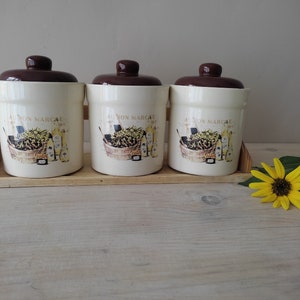 Vintage Ceramic Spice Rack Cabinet for your Herbs | Retro Red Spice Jars Set of 3