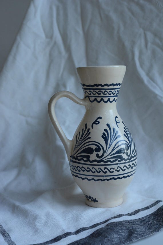 Vintage Keramik Krug | Vintage Blauer Krug aus Ungarn, Hódmezővásárhely