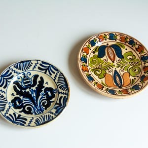Vintage Small Pottery Wall Plates | Blue and Beige Korond Wall Plates