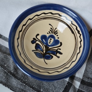 Vintage Small Pottery Wall Plate | Blue and White Floral Wall Plate from Hungary